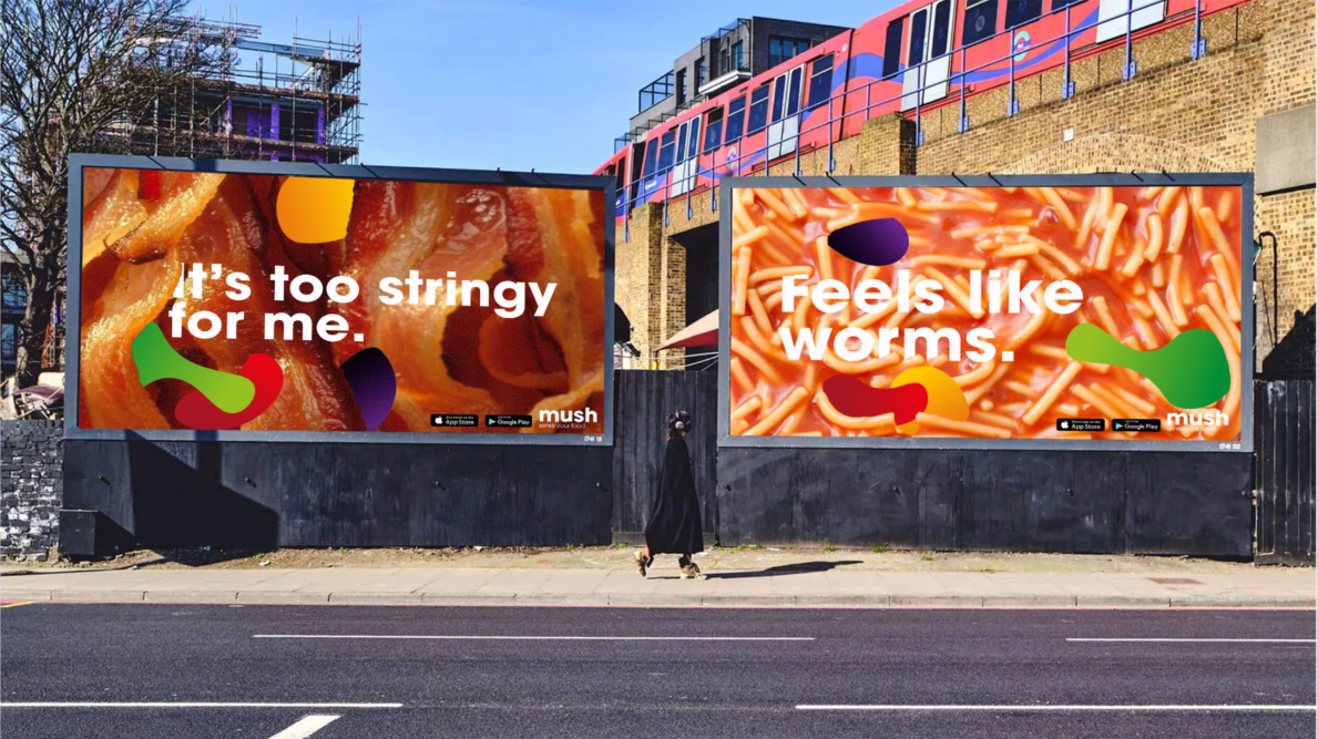 billboards for the mush project talking about food texture
