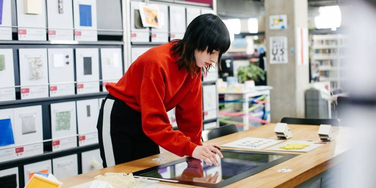 Student using the materials library 