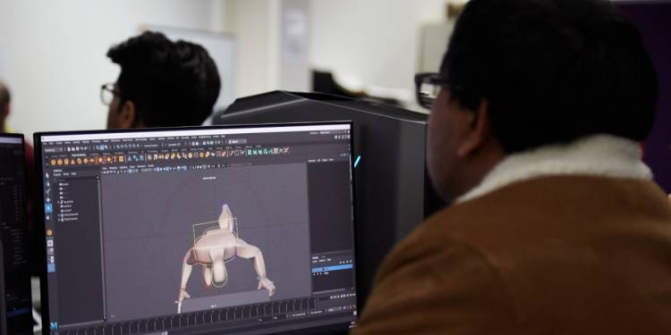 Animation student working in the lab