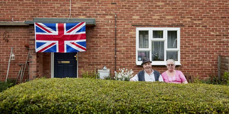 Mick and Mavis celebrating VE Day in their garden during lockdown