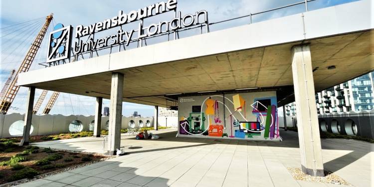 Ravensbourne rooftop featuring its new mural