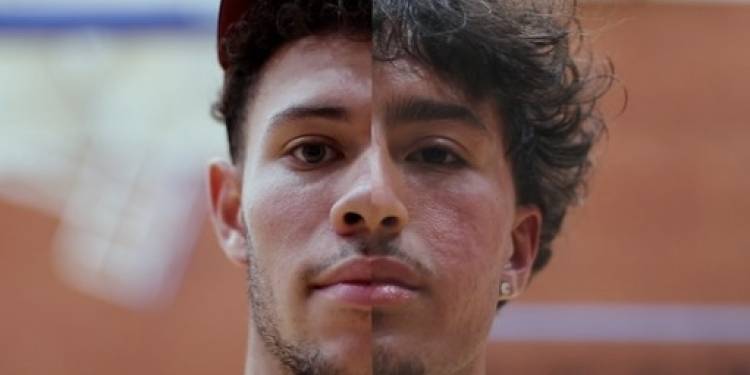 Two male faces put together to create single face