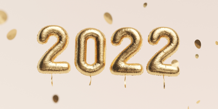 shaped balloons spell out '2022'
