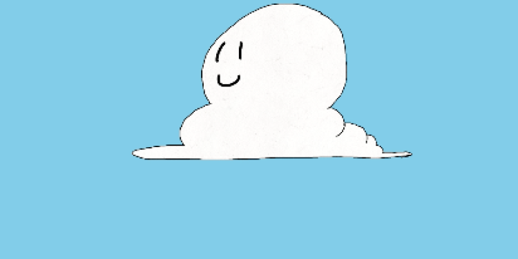 animated cloud sitting on a sky blue background.