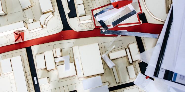 plywood model of a city