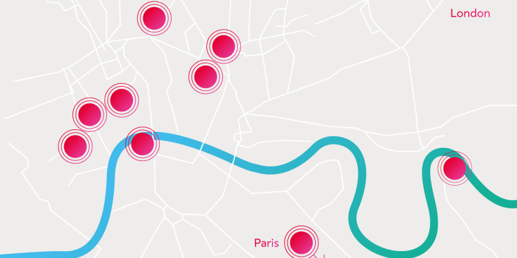 graphic of a map of London for the Ravensbourne Degree Showcase 2023