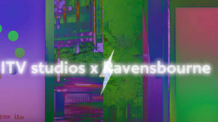 White text on colourful background reads 'ITV Studios x Ravensbourne'