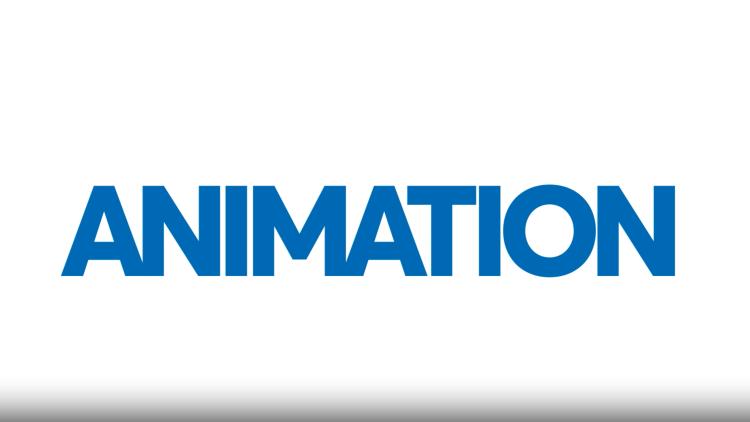 Blue bold writing reads 'animation' on white background