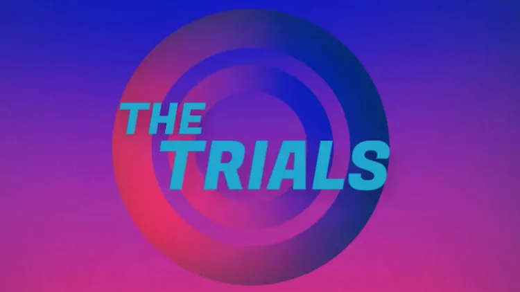Blue and purple poster for The Trials student project 