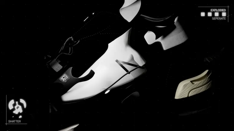 Dark shaded black and white view of a New Balance 1991 trainer 