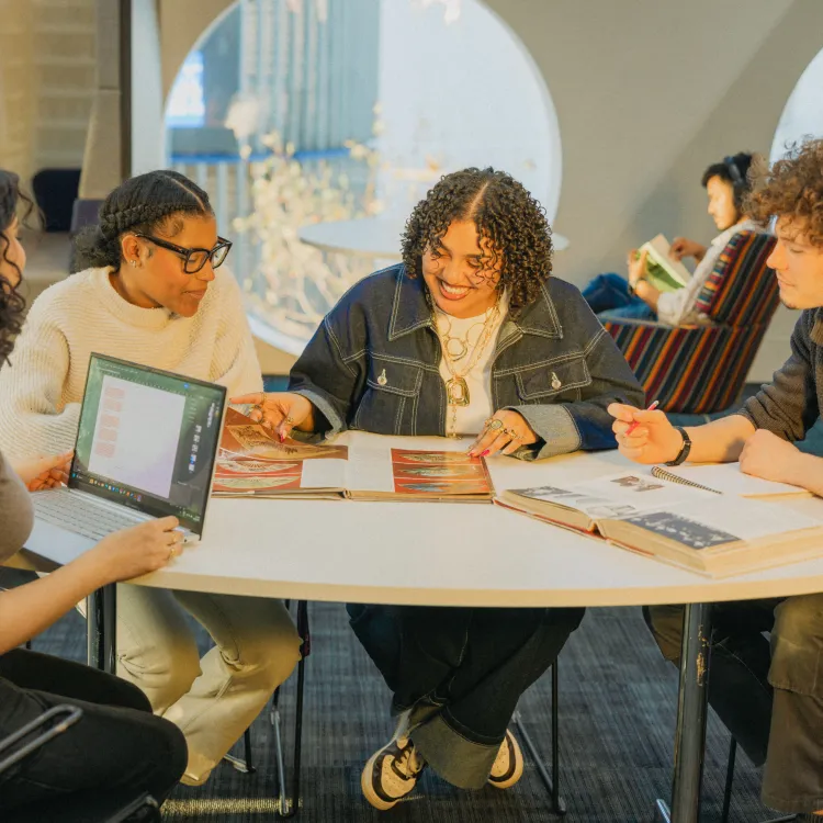 Students working together in the library 