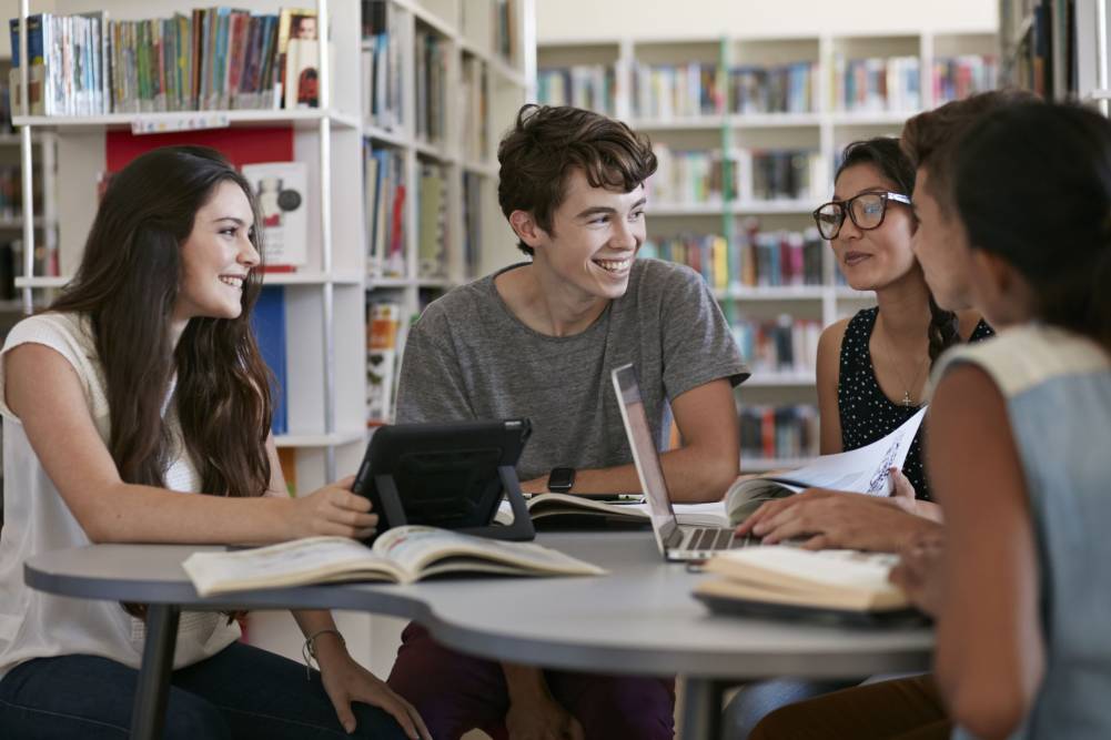 Group of students working library