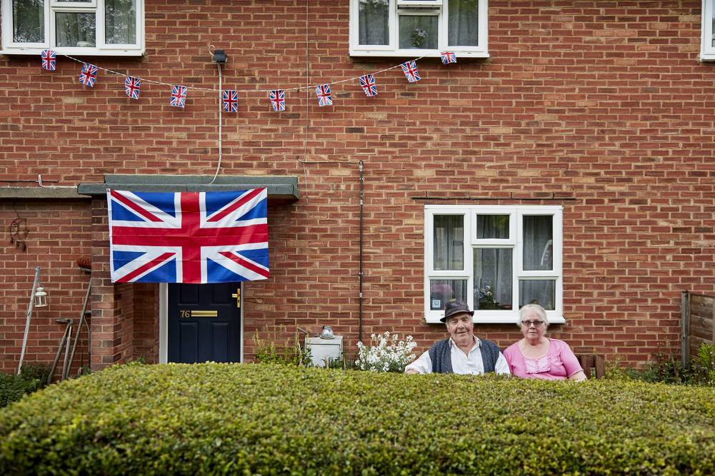 Mick and Mavis celebrating VE Day in their garden during lockdown