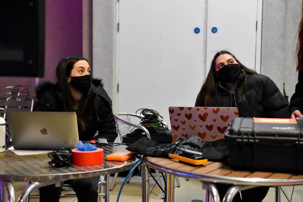 Lauren Telling and Niamh Duffy on set