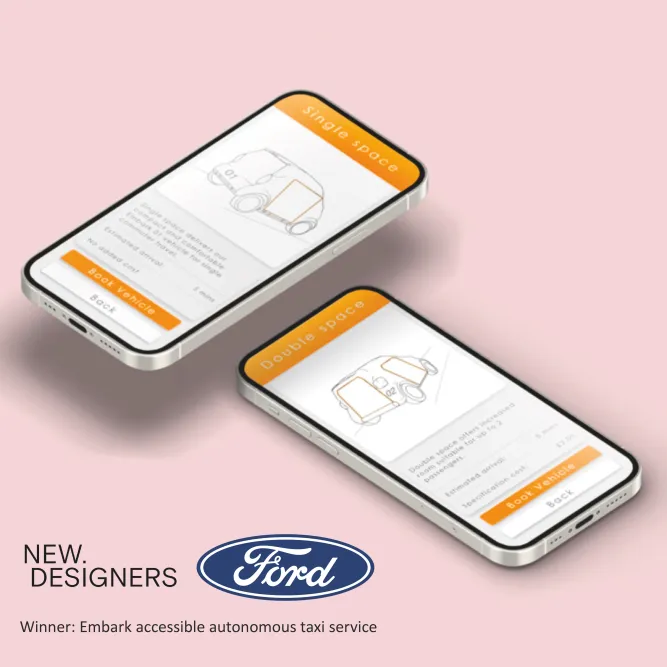 Image of mobile phone with a version of the student's app displayed 