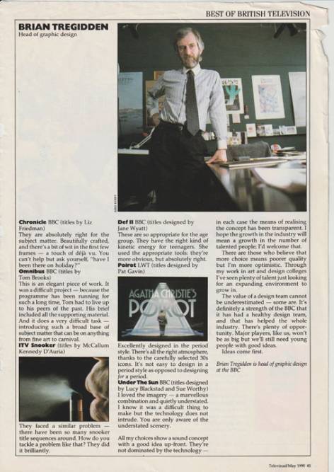'Televisual' May 1990 - Brian Tregidden, Head of  Graphic Design article