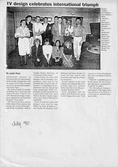 BDA Awards win - July 1990