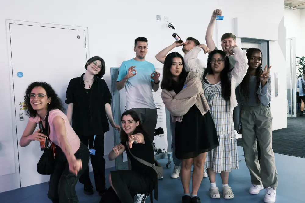 Attendees pose and laugh at the OPN Festival