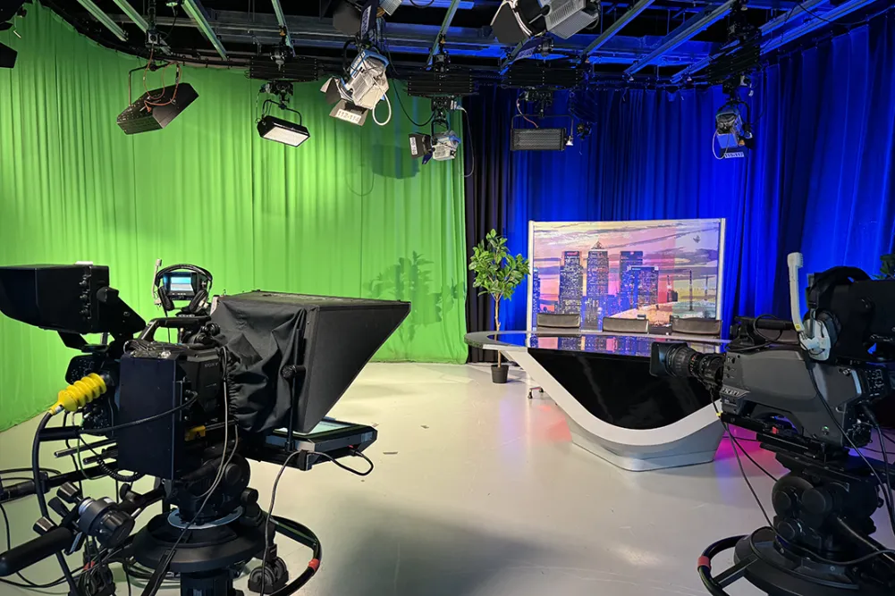 Cameras and lighting set up in the studio