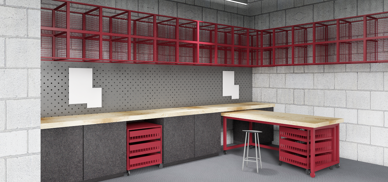 a modern workshop with polished concrete floors