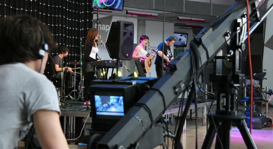 Broadcast engineering student on set