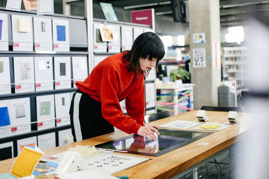 Student using the materials library