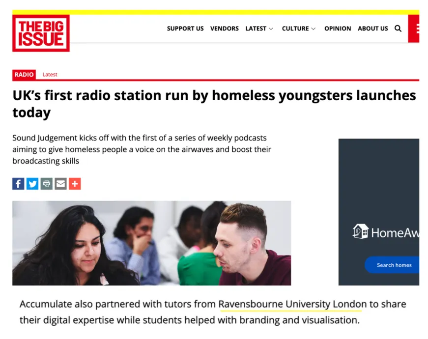 The Big Issue Ravensbourne coverage