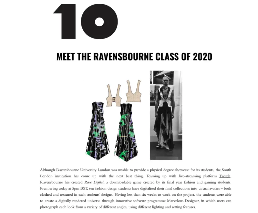 Ravensbourne coverage in 10 Magazine