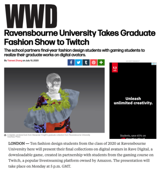 Ravensbourne coverage in WWD Magazine