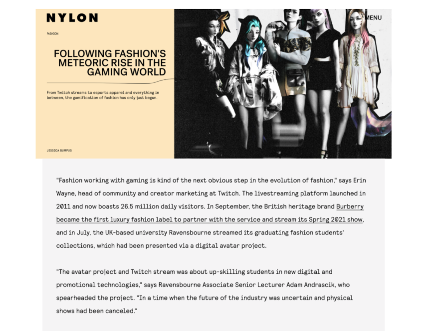 Coverage in Nylon Magazine