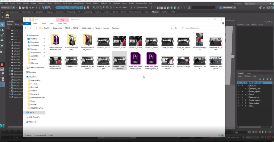 Screenshot of student's desktop showing animation work in progress