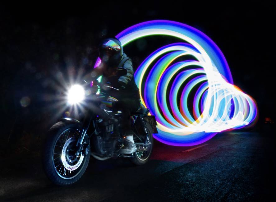 Bike in front of trippy vortex 