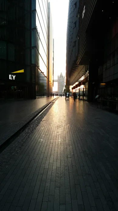 London Bridge through a gap between two buildings