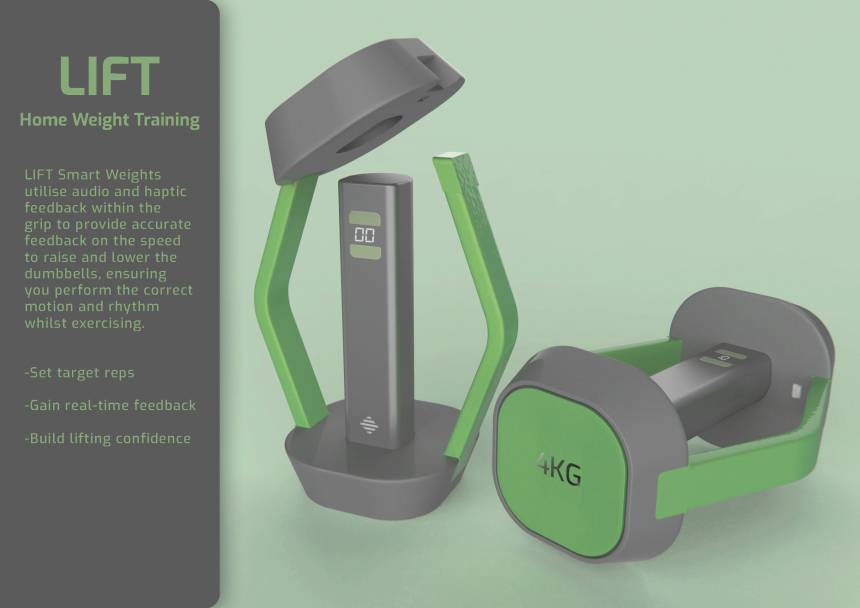 A render of Lift smart dumbbells