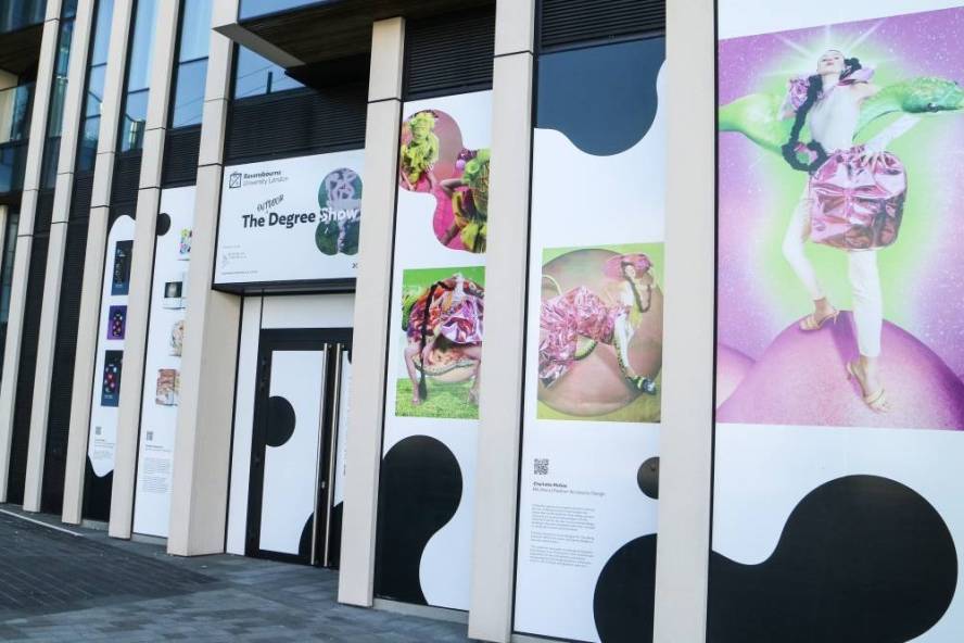 Students' work is displayed on the Greenwich Peninsula