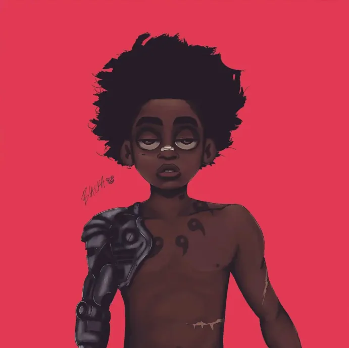 illustration of a cyborg young man