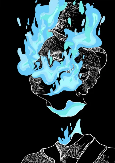 Ghost man with blue flames