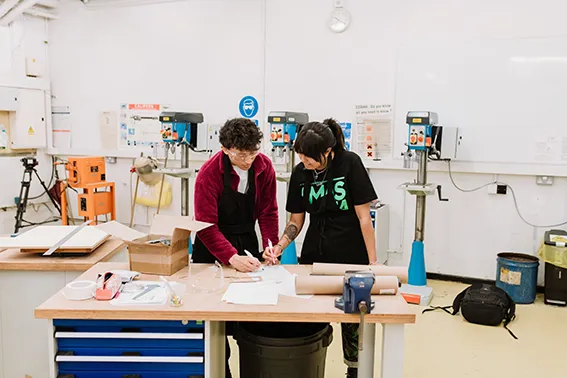 Calum and a fellow 'The Big Design Challenge' contestant collaborate on a project