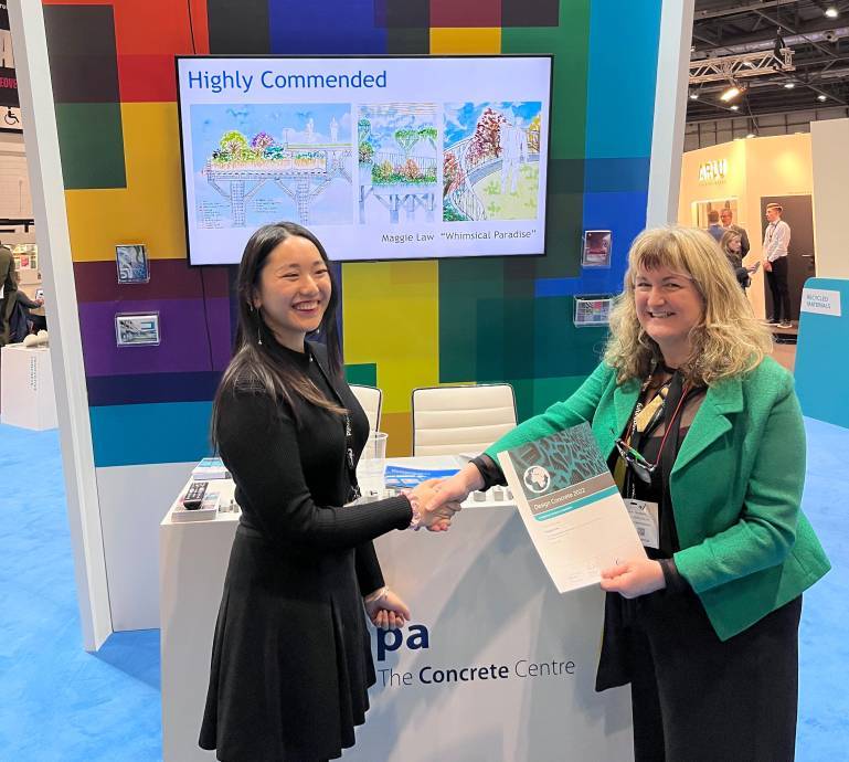 Maggie Law receiving the highly commended prize in the 2022 Concrete Centre competition