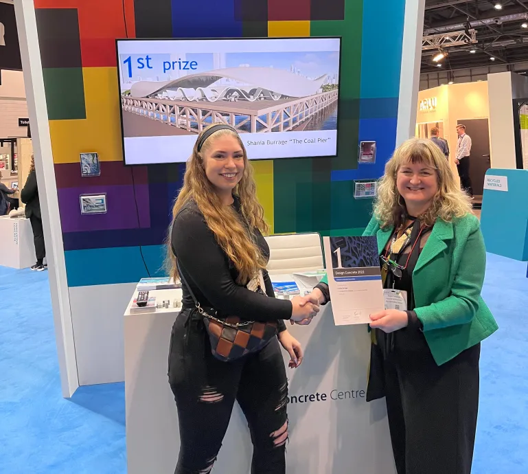 Shania Burrage receiving the first-place prize in the 2022 Concrete Centre competition