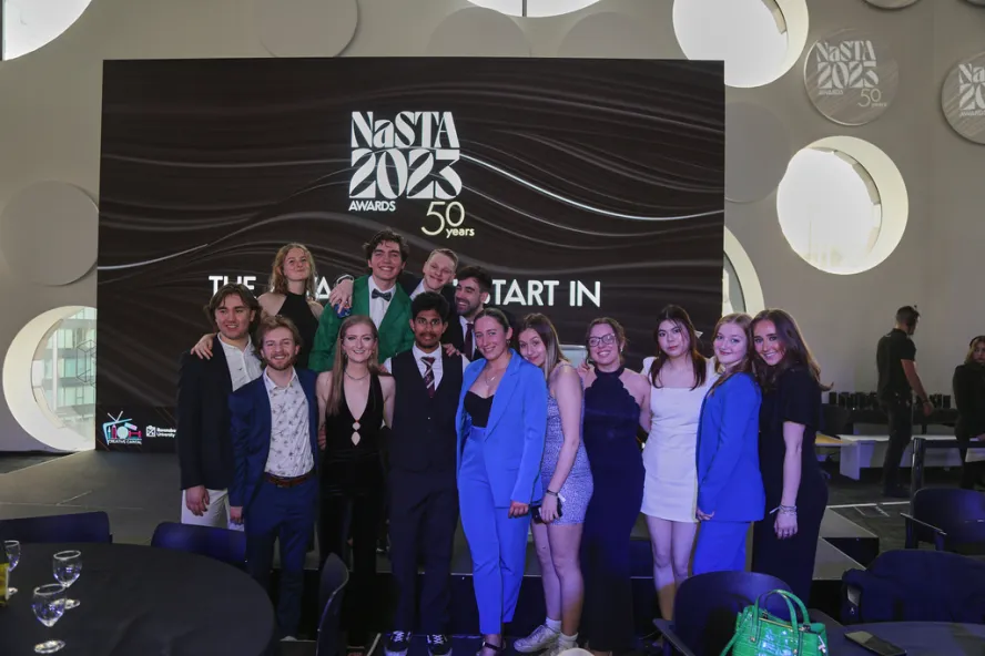 Students posing for photographs at NaSTA Awards ceremony