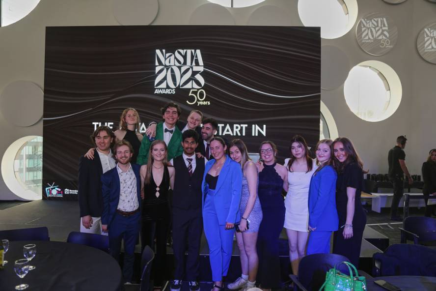 Students posing for photographs at NaSTA Awards ceremony