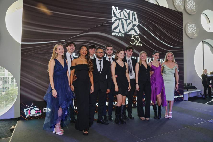 Students posing for photographs at NaSTA Awards ceremony