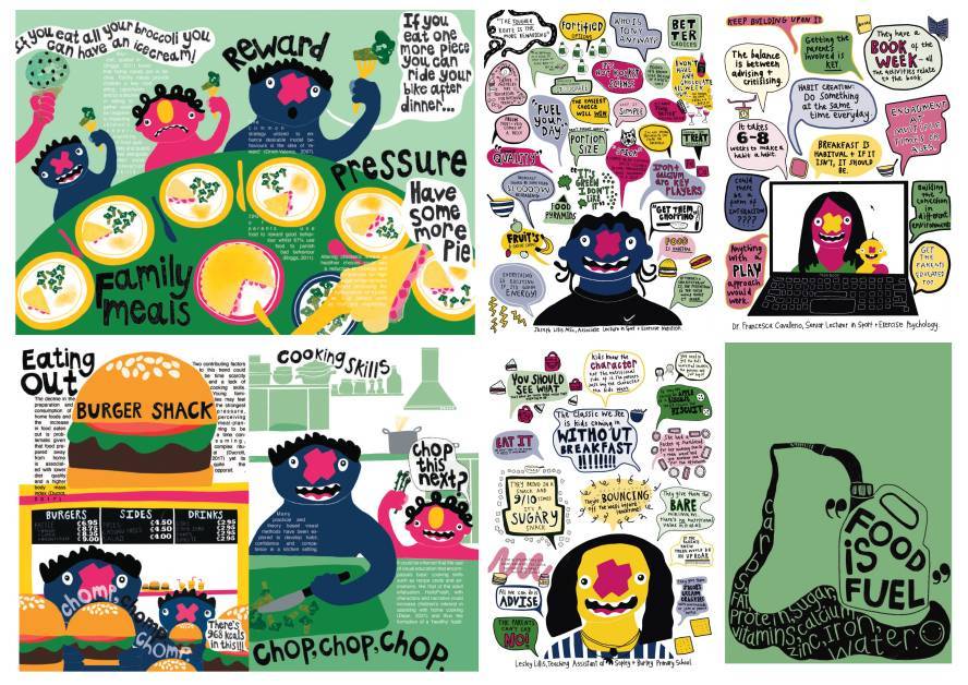 Colourful characters with speech bubbles. "If you eat all your broccoli you can have an ice cream". 