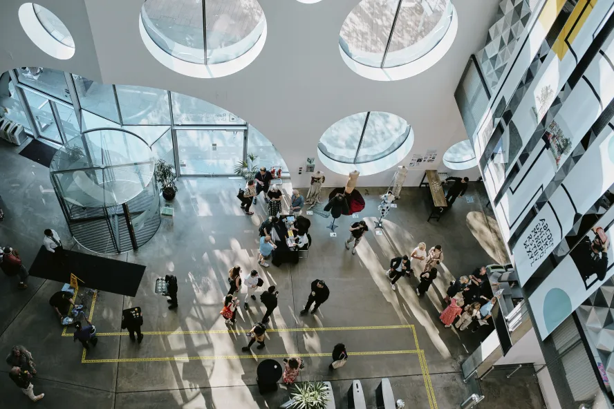 Aerial view of Ravensbourne University campus's auditorium