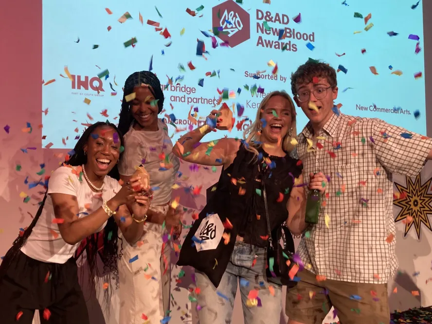 Ravensbourne students celebrating after winning at New Blood awards