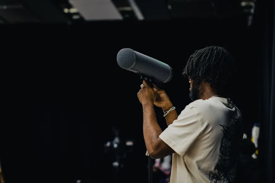 Film student recording sound at Ravensbourne