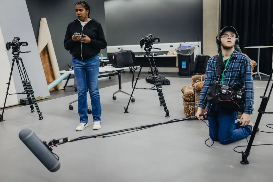 Ravensbourne film students recording sound 