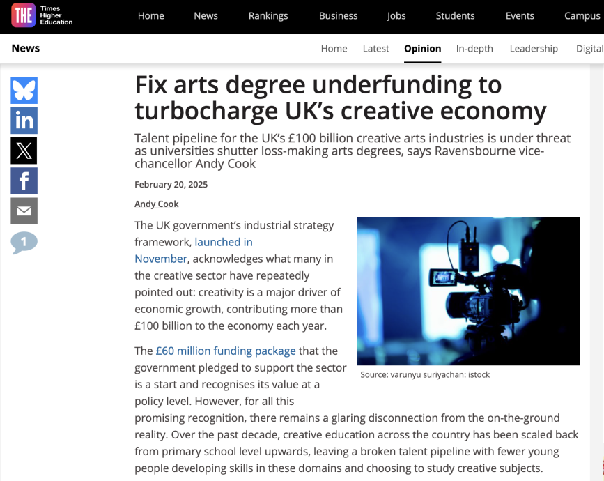 Our former Vice Chancellor Andy Cook having a piece in THE 