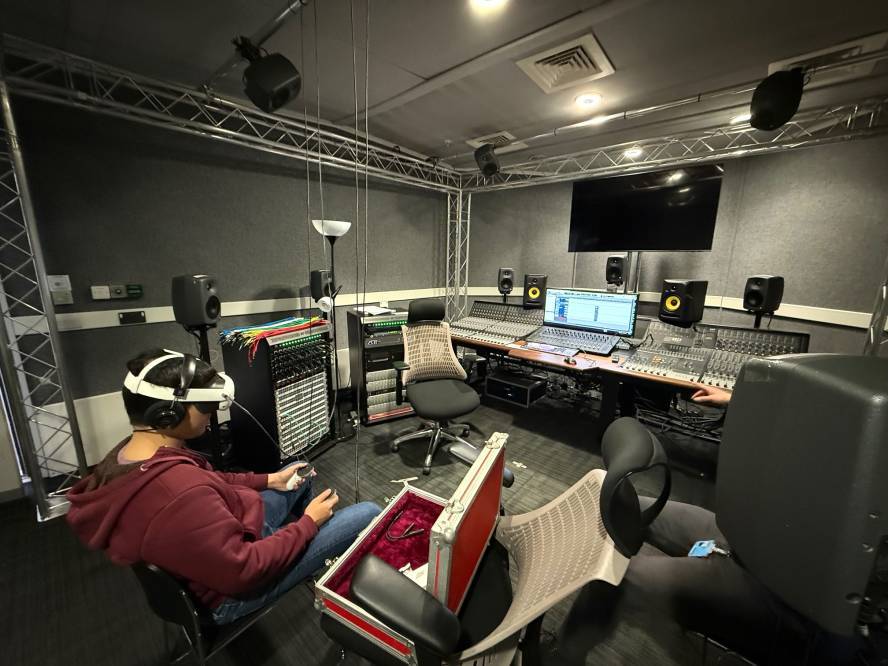 Photo of student taking part in Ravensbourne's Sound Design in VR Filmmaking Knowledge Exchange project